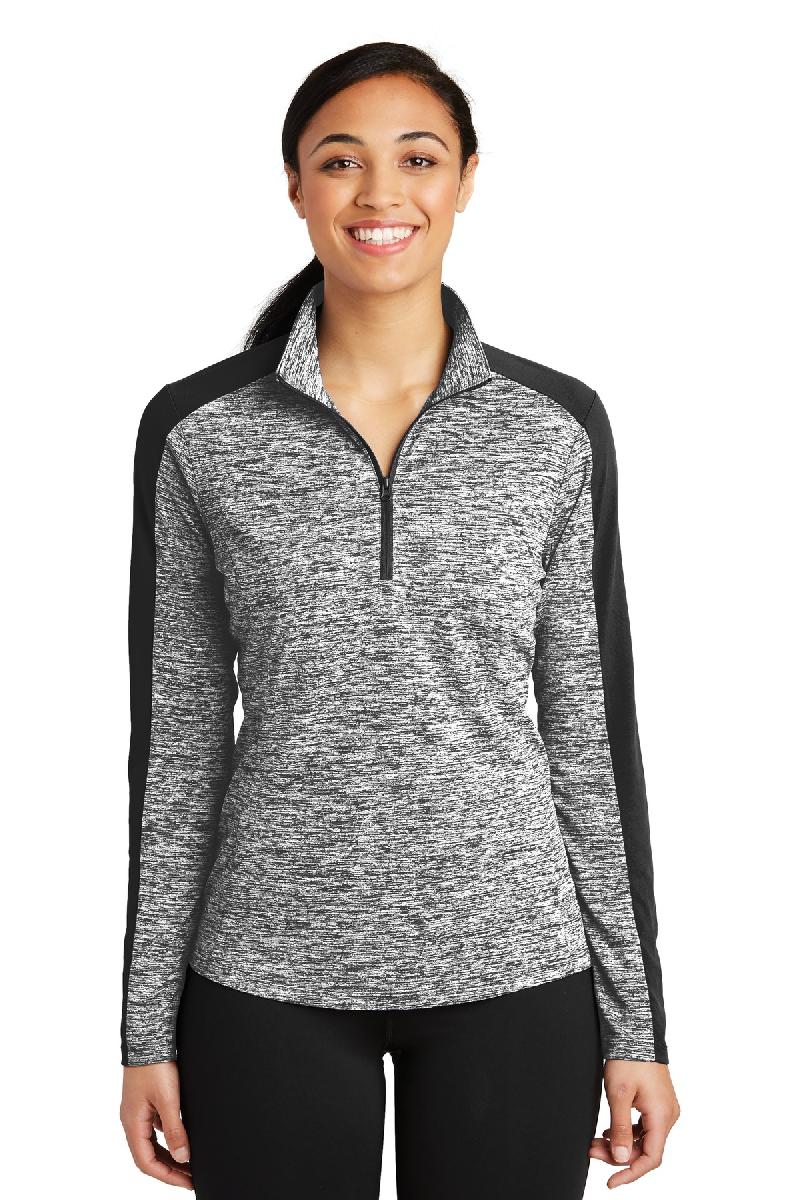 06 - Sport-Tek &#174;  Ladies PosiCharge &#174;  Electric Heather Colorblock 1/4-Zip Pullover. LST397