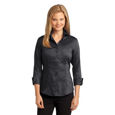Red House ® Ladies 3/4-Sleeve Nailhead Non-Iron Button-Down Shirt. RH69