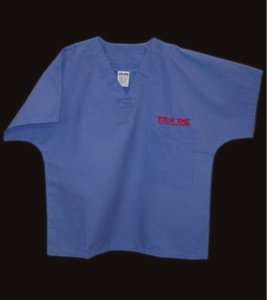 Uniform - Scrub Top, Ciel Blue, Red Logo